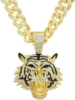 LUREME Hip Hop Jewelry Gold Leopard Head Pendant Necklace, Bull Tiger Necklace for Mens with Cuban Chains (nl006314)