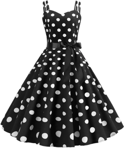 Women Vintage Polka Dot 1950s Rockabilly Halter Audrey Dress Retro Floral Evening Cocktail Swing Dress Medium Cami#black