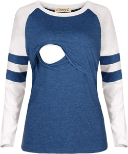 Women Nursing Clothes Breastfeeding Long Sleeve Maternity Tunic Feeding Shirt Cotton Double Layered Tops Pregnancy(Blue,Large)