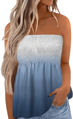 Womens Strapless Bandeau Tank Tops Tube Tops Floral Tanks Smocked Ruffled Backless Casual Bandeau Sleeveless Shirts at Amazon Women’s Clothing store