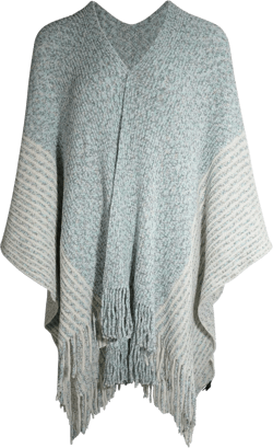 ZLYC Women's Shawl Golden Trim Knit Blanket Wrap Fringe Poncho Coat Cardigan Chenille Mixed Blue