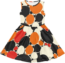 Girls Crewneck Soft Flowy Loose Print Sundress for Beach Party Birthday Cute Summer A Line Mini Dresses 5-6 Years 70s Vintage Polka Dots