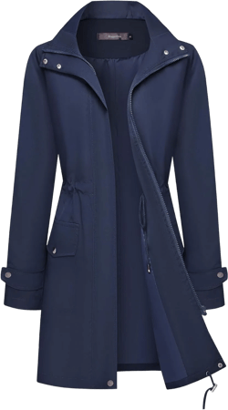 Bloggerlove Rain Jacket for Women Waterproof with Hood Trech Coat for Women Lightweight Raincoats Long Windbreaker A_navy Blue Small