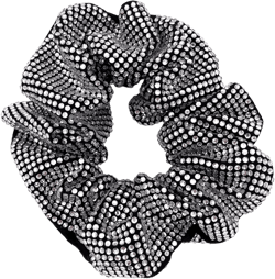 Embellished Sparkly Silver Crystal Scrunchie Hair Tie Ponytail Holder Accessory for Women