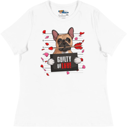 "Guilty of Love" French Bulldog Women's Relaxed T-Shirt | Fawn & White Colored Male
