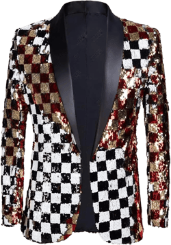 Men Double-Sided Colorful Plaid Red Gold White Black Sequins Blazer Dj Singer Jacket