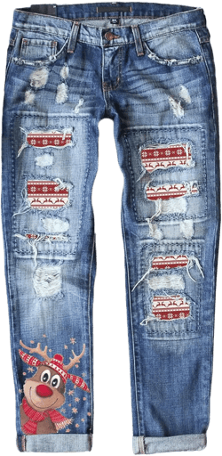 EVALESS Ripped Jeans for Women Plaid Patch Boyfriend Skinny Distressed Denim Jean Pants XX-Large C95 Christmas Deer