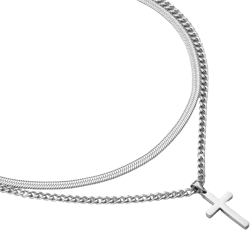 Zocomi Cross Necklace for Men Boys, Stainless Steel Layered Cuban Link Herringbone Chain Cross Pendant Christian Fashion Jewelry Gifts 16-24 Inches 22inch/24inch Silver