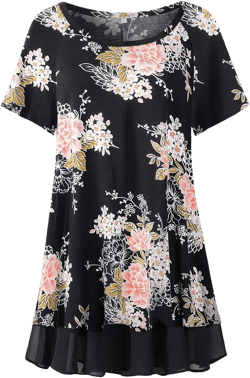 LARACE Plus Size Tunic Tops for Womens Summer Clothes Dressy Round Neck Short Sleeve Shirts Flowy Chiffon Blouses A-black05 Large