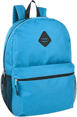 Trail maker 19 Inch School Backpack with Mesh Side Pockets – Basic Large Solid Color Backpack for Kids, Men, Women, Travel (Blue/Black)