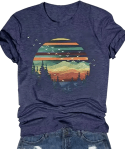 Adventure Awaits Outdoor Graphic T Shirt Women Retro Colorful Print Tees Hike Mountain Nature Travel Shirt Workout Tops Medium Dark Blue