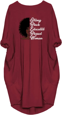 WbJetr Women's Long Sleeve Pocket Dress Black Woman Afro Brave Blessed Tunic Tops