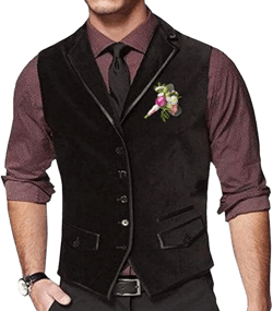 Retro Black Mens Vest Velvet Wedding Waistcoat Notched Lapel Business Suit Vest Slim Fit Formal Dress Vests Prom Vest 3X-Large Black