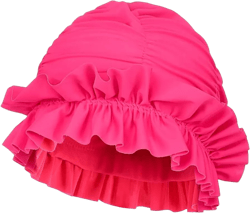 Women Swim Bathing Cap Vintage Elastic Swim Turban Retro Ruffles Swimming Hat Pool Party Ruffles Beanie Cap Non-Waterproof Pink