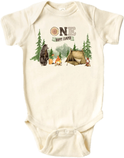 One Happy Camper Onesie® - 100% Cotton - Cream Color (Newborn, Cream) Short Sleeve 0-3 Month Cream