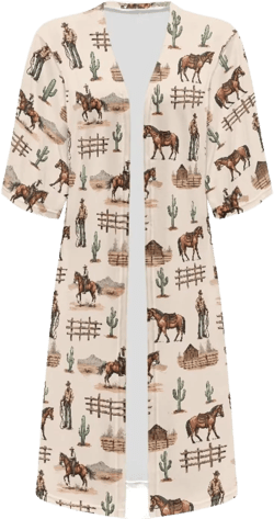 Uourmeti Womens Cardigans Lightweight Summer Outfits Short Sleeve Kimono Cover Ups Size S-4XL Western Cowboy Horse Small