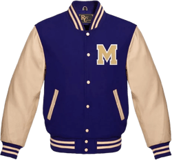 Varsity Jacket Baseball Letterman Jacket Wool Multi and Cream Leather & Basketball With M Patch 3X-Large Navy