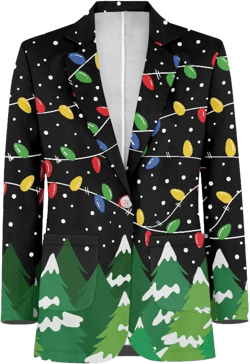Gomyblomy Formal Business Blazer, One Button Slim Fit Party Jacket for Men, Size XS-5XL XX-Large Christmas Tree