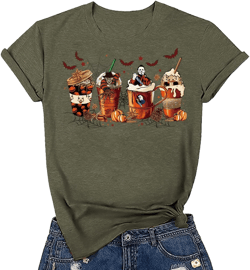 Halloween Pumpkin Shirts Women Fall T-Shirts Cute Autumn Graphic Tees Thanksgiving Tops X-Large Green-2