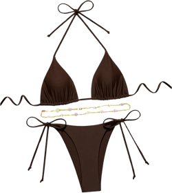 SHENHE Women's 2 Piece Sexy Bikini Sets Halter Tie Side Triangle Swimsuits Large Coffee Brown