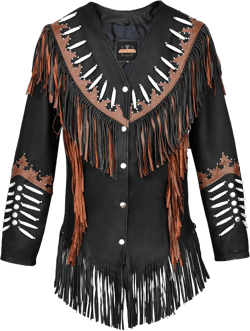 Western Black Leather Cowhide Jacket Women Cow-lady Native American Fringe & Beaded Cowgirl Jacket Tassels 5X-Large Plus Suede