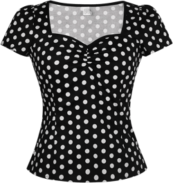 YARN & INK Women's Rockabilly Tops, 1950s Pinup Vintage Blouse Square Neck Slim Fit Shirt Classic Elegant for Women Girls Small Black Polka Dot