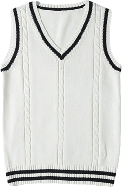 Gihuo Women's Sweater Vest V Neck Uniform Sleeveless Knitted School JK Pullover Tops Classic Large White