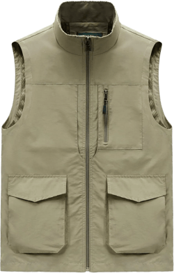 Shanghai Story Men's Outdoor Fishing Travel Vest with Pockets Summer Work Jacket Quick Dry Travel Safari Fishing Vest Chinese Size M Khaki