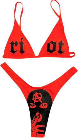 AIBEARTY Women's Skull Letter Printed Two Piece Swimsuit High Cut Triangle Bikini Set for Party Festival Halloween Small Plus Red