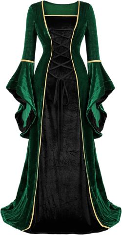 Zhitunemi Women's Renaissance Costume Faire Medieval Irish Under Dress Cosplay Retro Gown X-Small Green With Black