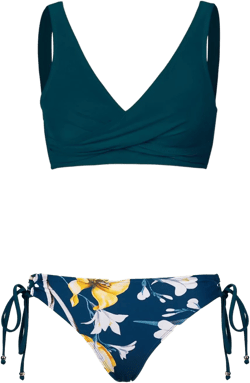 CUPSHE Women's Bikini Swimsuit Front Cross Lace Up Two Piece Bathing Suit Large Teal Blue/Yellow