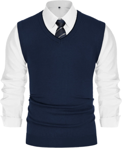 PJ PAUL JONES Mens Sweater Vest Wool Blended Knitted Vest Sweaters V-Neck Sleeveless Pullover Vests Medium Navy Blue