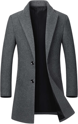 SOMTHRON Men's Winter Trench Coat Lapel Single Breasted Slim Fit Wool Blend Overcoat Jacket Mid-Long Pea Coat X-Large Grey