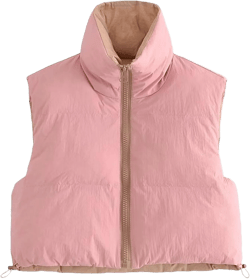 FindThy Women’s Warm Cropped Puffer Vest Stand Collar Zip Up Winter Waistcoat Puffer Gilet Large 03 Pink
