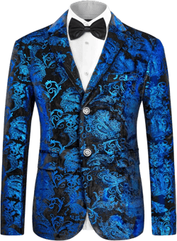 MAGE MALE Men's Dress Party Floral Suit Jacket Notched Lapel Slim Fit Two Button Stylish Blazer Navy With Blue 3X-Large