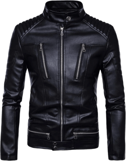 Maiyifu-GJ Mens Stand Collar Faux Leather Jacket Casual Slim Fit Motorcycle Jackets Lightweight Vintage Biker Outerwear Coat Medium Black