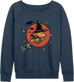 HYBRID APPAREL - Peanuts - Woodstock Witch - Women's Lightweight French Terry Pullover Heather Indigo Small