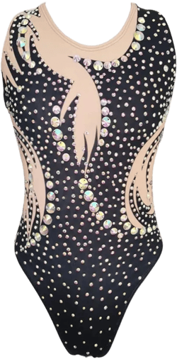 Synchronized Swimming Swimsuit Women's Black Print Luxury Flash Diamonds Professional Training Competition Performance 3-5T Black