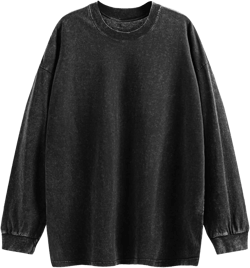 Tuislay Vintage Oversized T Shirts for Men Cotton Baggy Crewneck Streetwear Sweatshirt Acid Wash Long Sleeve Tee Shirts Top Medium Black
