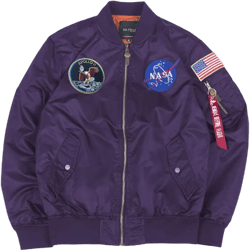 CORIRESHA Mens Apollo NASA Patches Slim Fit Bomber Jackets Windbreaker Medium Purple