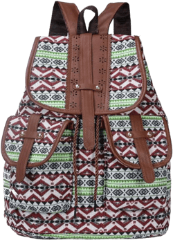 Hippie Canvas Women Backpack Purse- Boho Style Ethnic Drawstring Causal Double Shoulder Vintage Travel Daypack (Green), Large