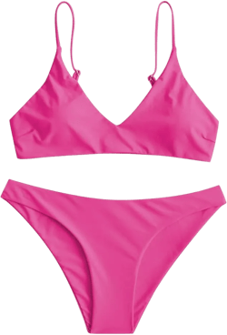 ZAFUL Women's Solid Spaghetti Strap Bralette Bikini Set Two Piece Swimsuit Small 1-magenta
