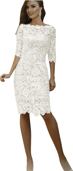 Off The Shoulder Mother of The Bride Dresses for Wedding Knee Length Lace Appliques Bridesmaid Dress with Sleeves 6 Ivory