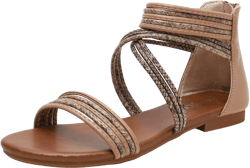 YEOJOU Gladiator Sandals for Women Strappy Leather Flat Sandals Open Toe Ankle Strap Back Zipper Comfortable Dressy Summer Shoes