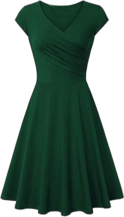 Dresses for Women 2025 Simple V Neck Floral Printed Cap Sleeve Midi Dresses Trendy High Waisted Party Dresses 2-army green Medium