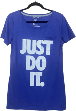 Nike "Just Do It." Dark Blue White Graphic Short Sleeve Tee Shirt Top S C90 L75