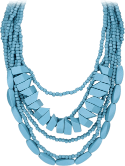 Flyonce Bib Statement Multi Layered Chunky Necklace, Vintage Boho Wood Beaded Strand Collar Necklace for Women Turquoise Blue