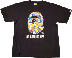 Bape Black Rainbow Camo Logo Shirt