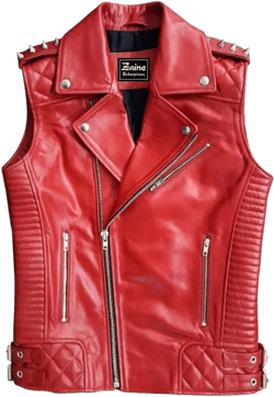 Zaine Enterprises Men's Motorbike Rocker Retro Style Genuine Red Lambskin Leather Biker Vest with Quilting