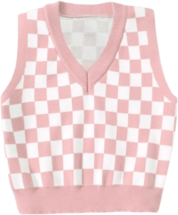 Floerns Girls Checker Print V Neck Sleeveless Sweater Vest Tank Top 10 Years Pink & White Gingham